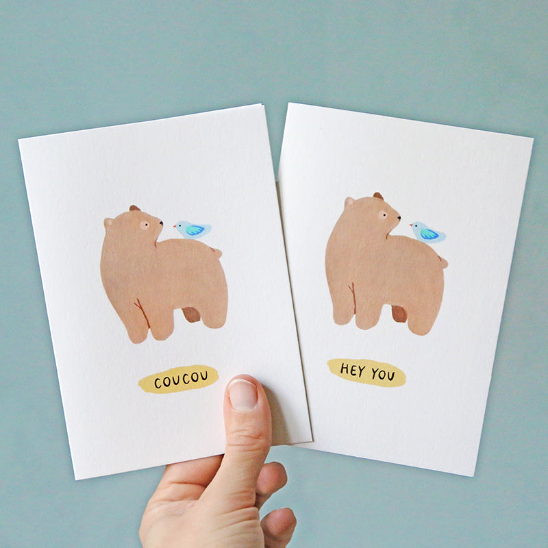 Carte "Ours et Oiseau" - Coucou