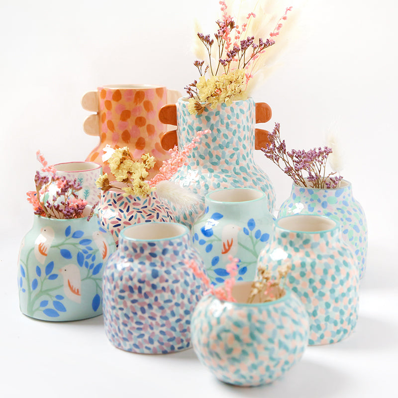 Vase à oreilles "Fleurs Mauves"