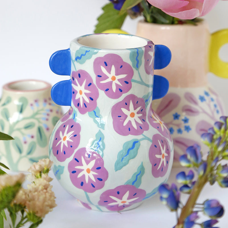 Vase à oreilles "Fleurs Mauves"